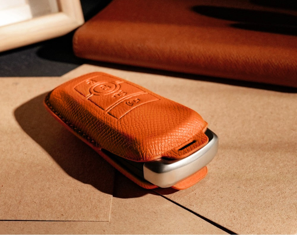 Orange Leather Key Cover for Ford Smart Key (Style R4)
