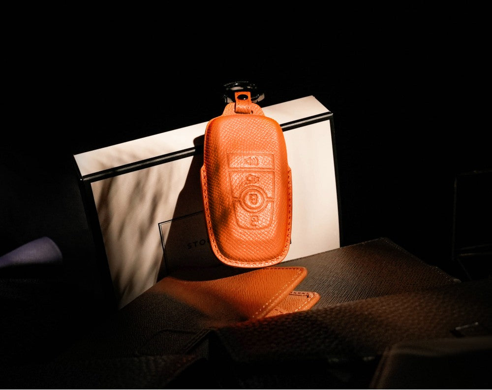 Orange Leather Key Cover for Ford Smart Key (Style R4)