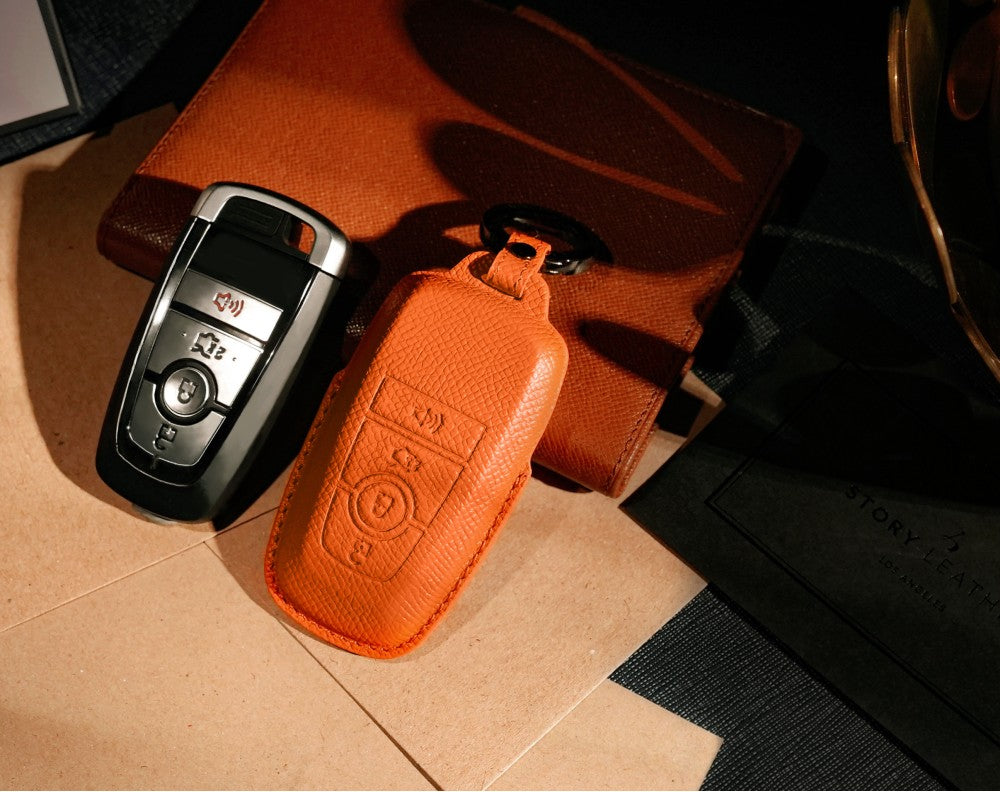 Orange Leather Key Cover for Ford Smart Key (Style R4)