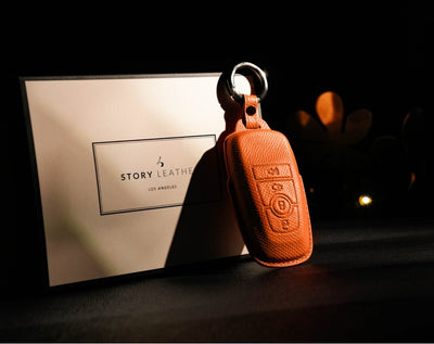 Orange Leather Key Cover for Ford Smart Key (Style R4)