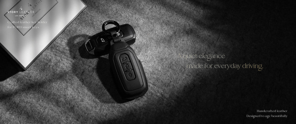 Black Leather Key Cover for Ford Smart Key (Style T3)