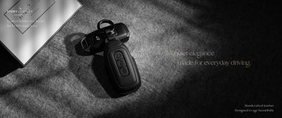 Black Leather Key Cover for Ford Smart Key (Style T3)