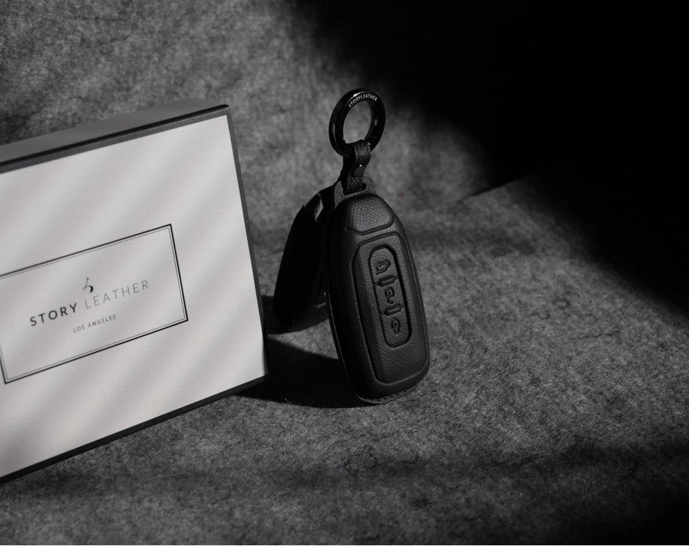 Black Leather Key Cover for Ford Smart Key (Style T3)
