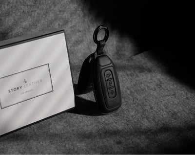 Black Leather Key Cover for Ford Smart Key (Style T3)