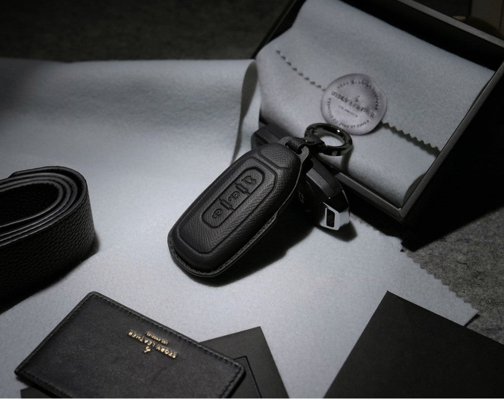 Black Leather Key Cover for Ford Smart Key (Style T3)