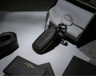 Black Leather Key Cover for Ford Smart Key (Style T3)