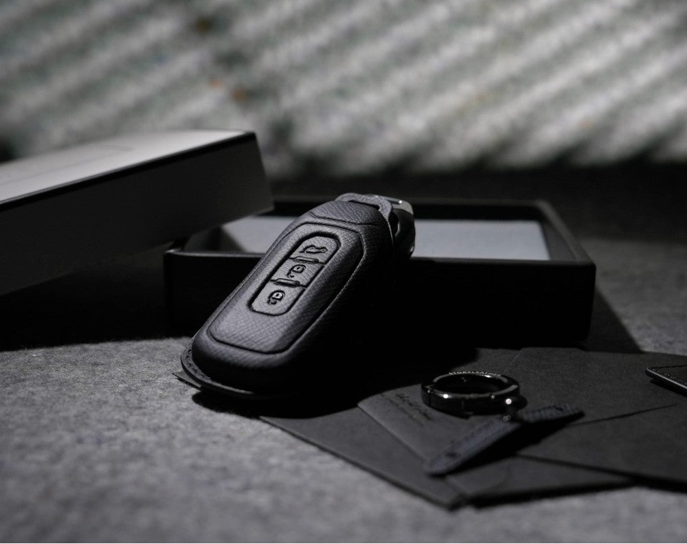 Black Leather Key Cover for Ford Smart Key (Style T3)