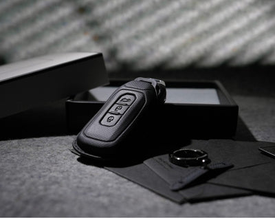 Black Leather Key Cover for Ford Smart Key (Style T3)