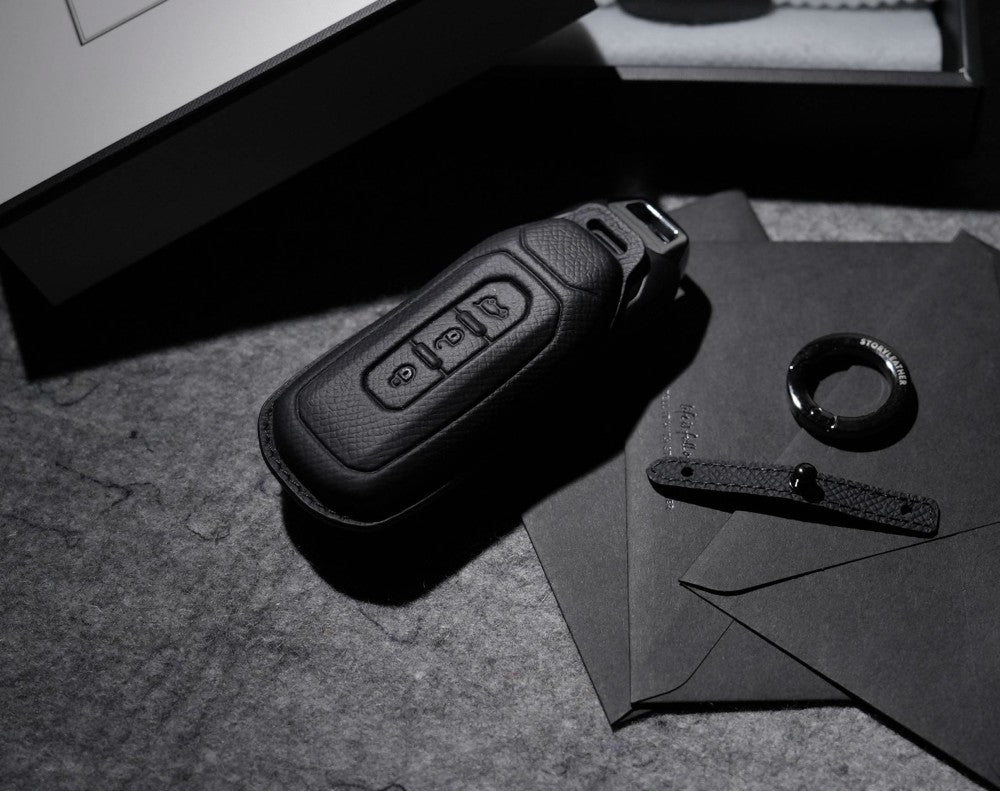 Black Leather Key Cover for Ford Smart Key (Style T3)