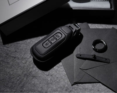 Black Leather Key Cover for Ford Smart Key (Style T3)