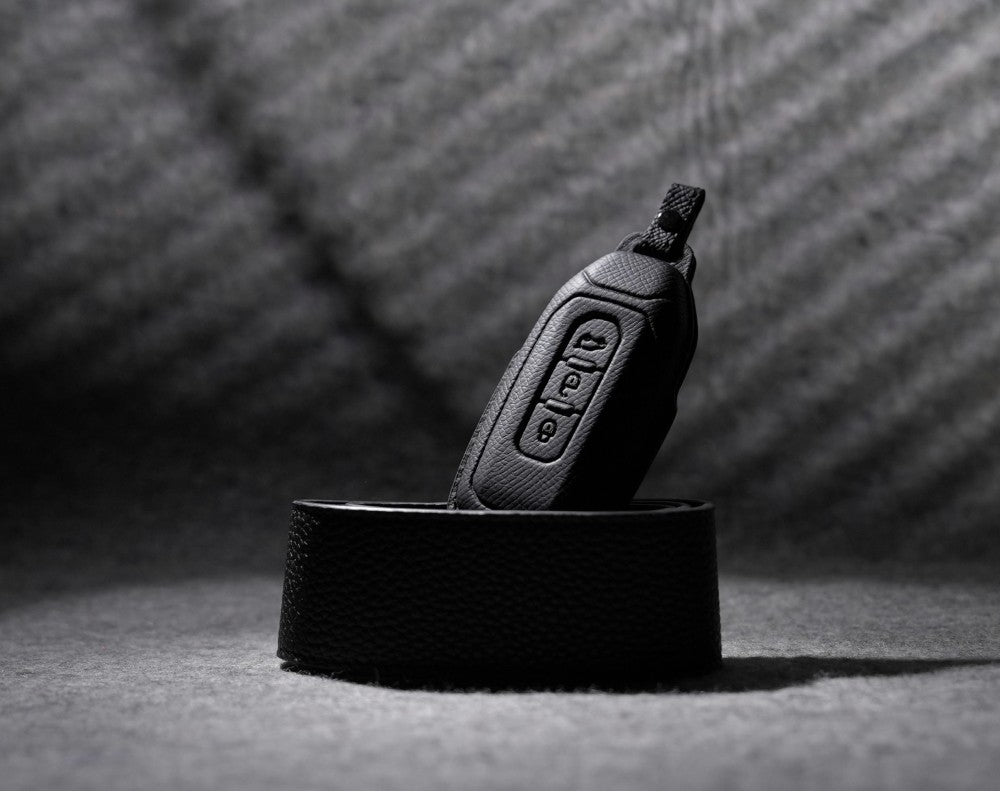 Black Leather Key Cover for Ford Smart Key (Style T3)