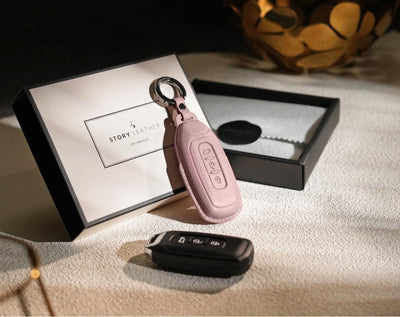 Pink Leather Key Cover for Ford Smart Key (Style T3)