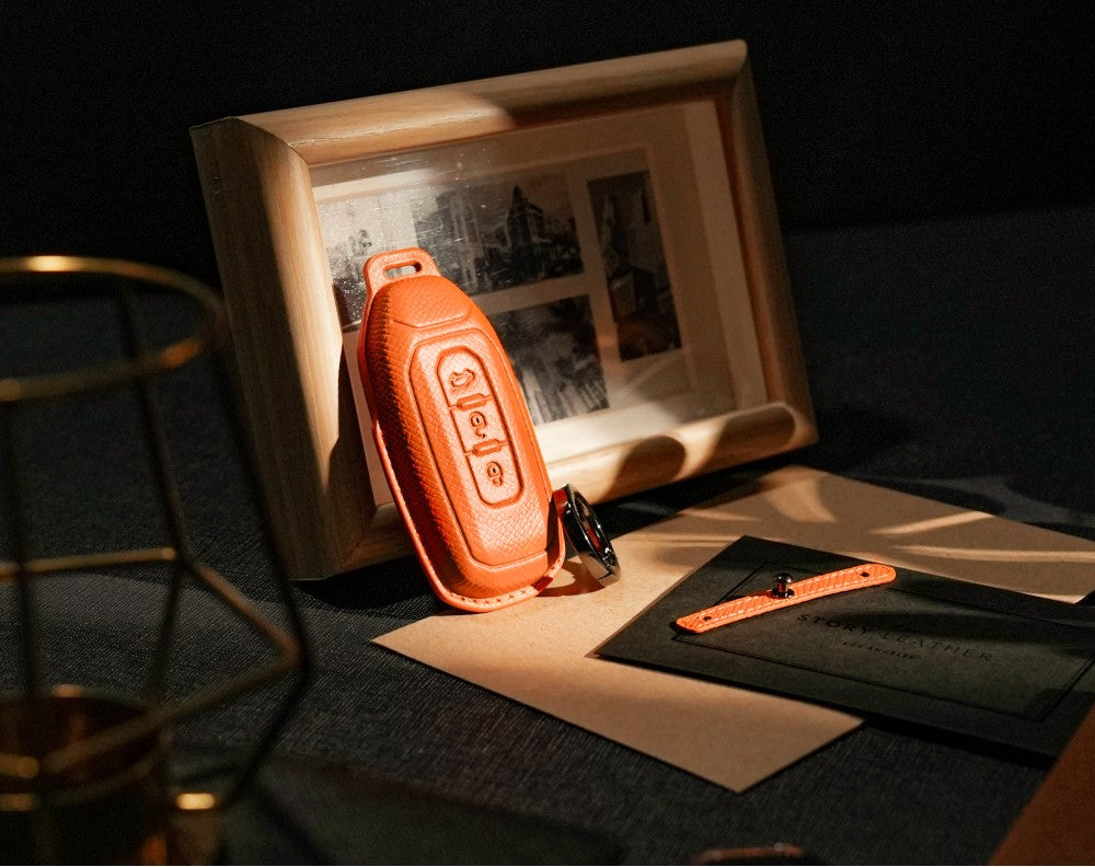 Orange Leather Key Cover for Ford Smart Key (Style T3)
