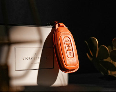 Orange Leather Key Cover for Ford Smart Key (Style T3)