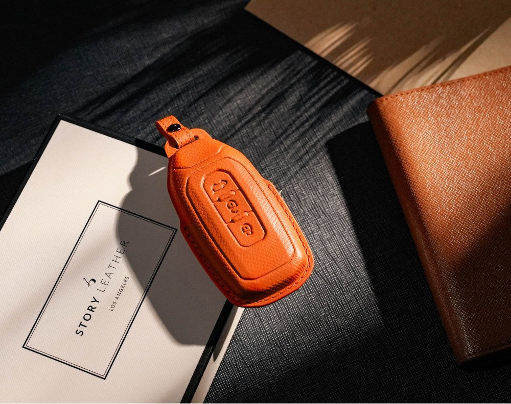 Orange Leather Key Cover for Ford Smart Key (Style T3)