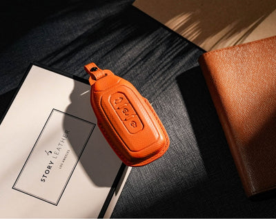 Orange Leather Key Cover for Ford Smart Key (Style T3)