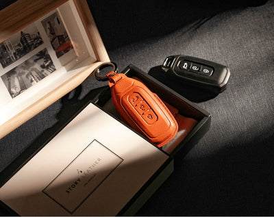 Orange Leather Key Cover for Ford Smart Key (Style T3)