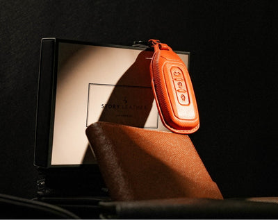 Orange Leather Key Cover for Ford Smart Key (Style T3)
