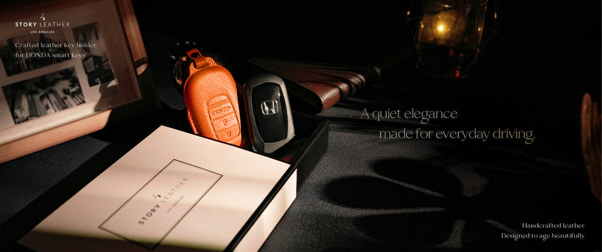 Orange Leather Key Cover for Honda Smart Key (Style O3)
