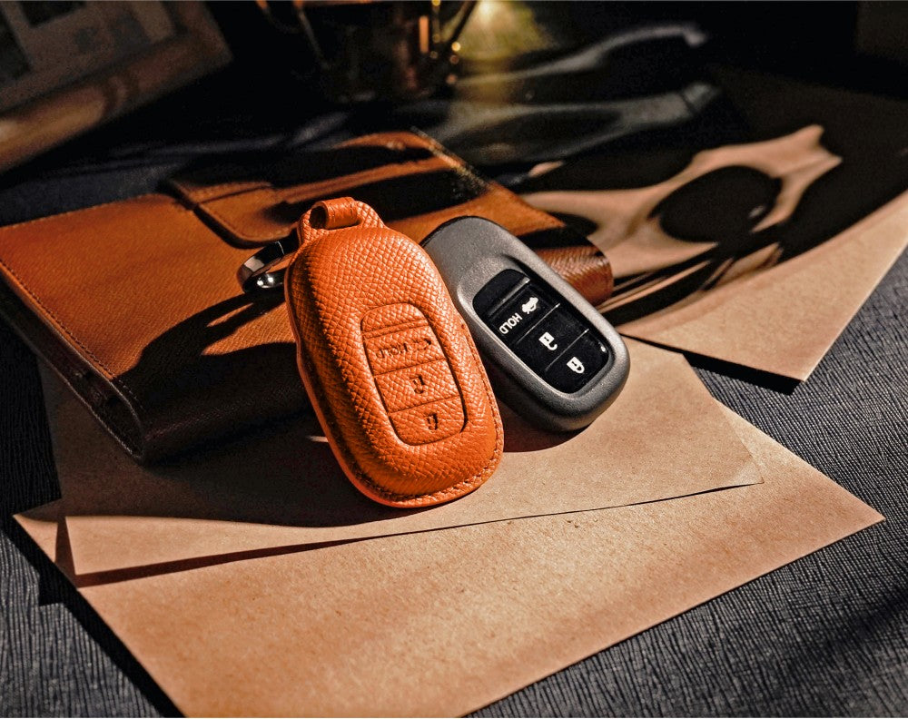 Orange Leather Key Cover for Honda Smart Key (Style O3)