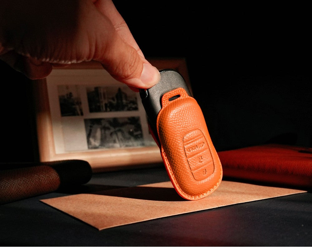 Orange Leather Key Cover for Honda Smart Key (Style O3)
