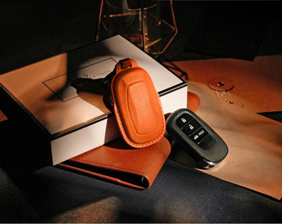 Orange Leather Key Cover for Honda Smart Key (Style O3)