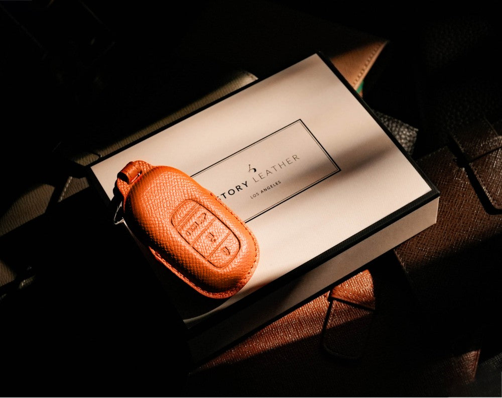 Orange Leather Key Cover for Honda Smart Key (Style O3)