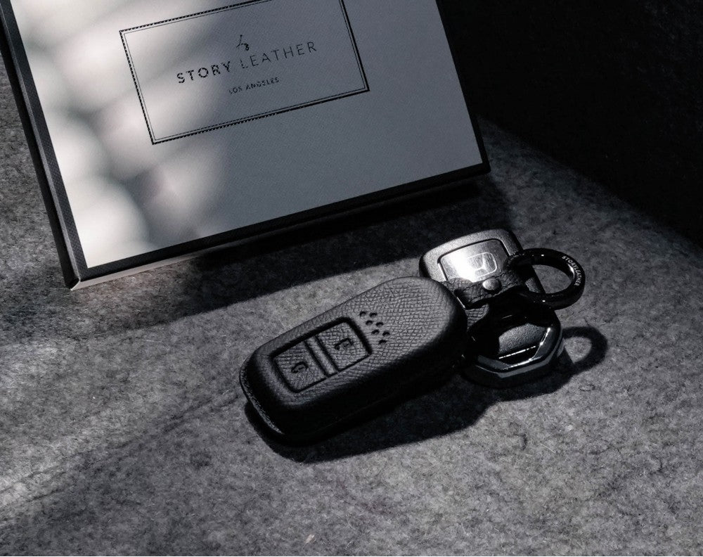 Black Leather Key Cover for Honda Smart Key (Style R2)