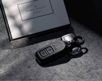 Black Leather Key Cover for Honda Smart Key (Style R2)