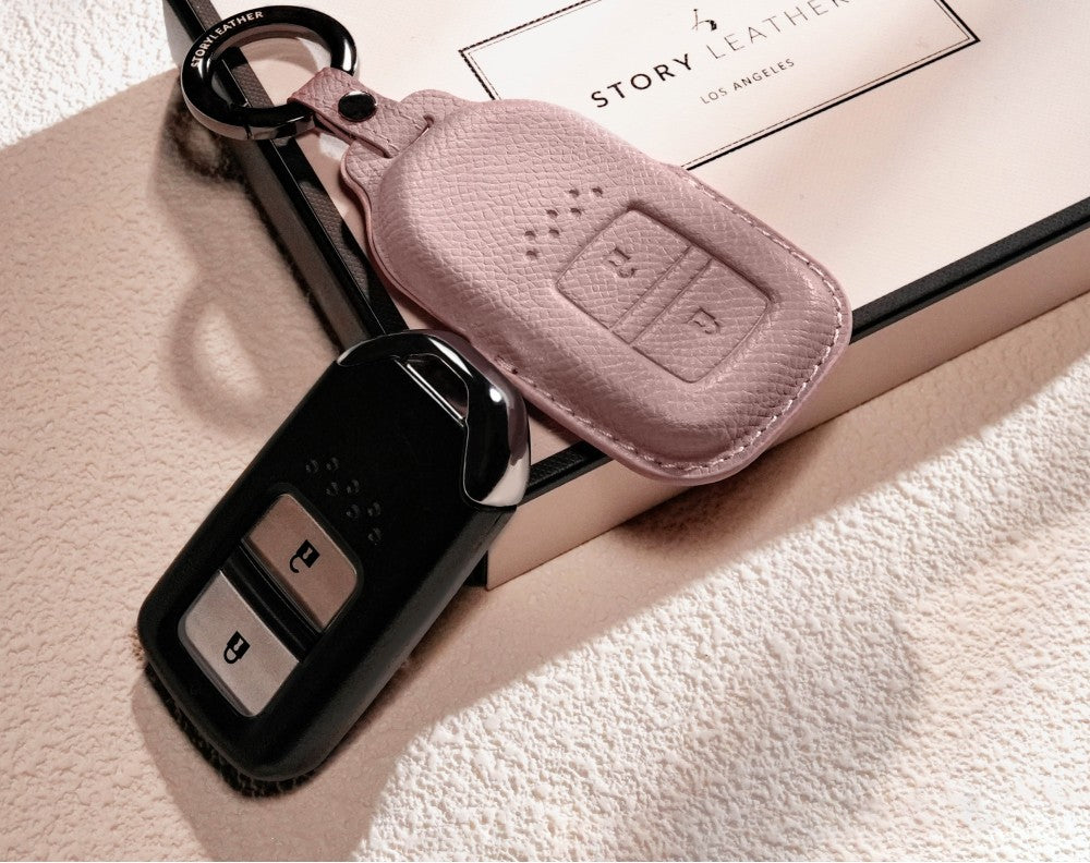 Pink Leather Key Cover for Honda Smart Key (Style R2)