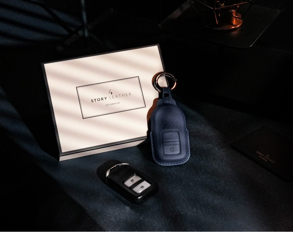 Blue Leather Key Cover for Honda Smart Key (Style R2)