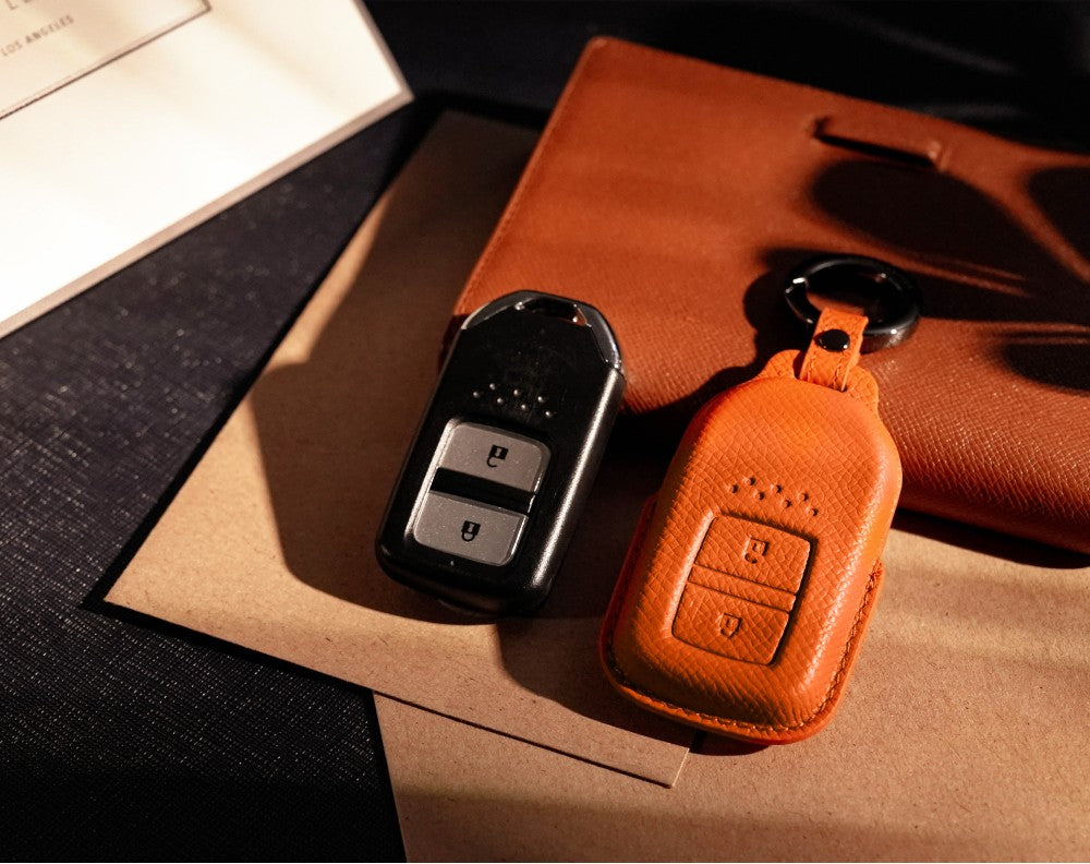 Orange Leather Key Cover for Honda Smart Key (Style R2)