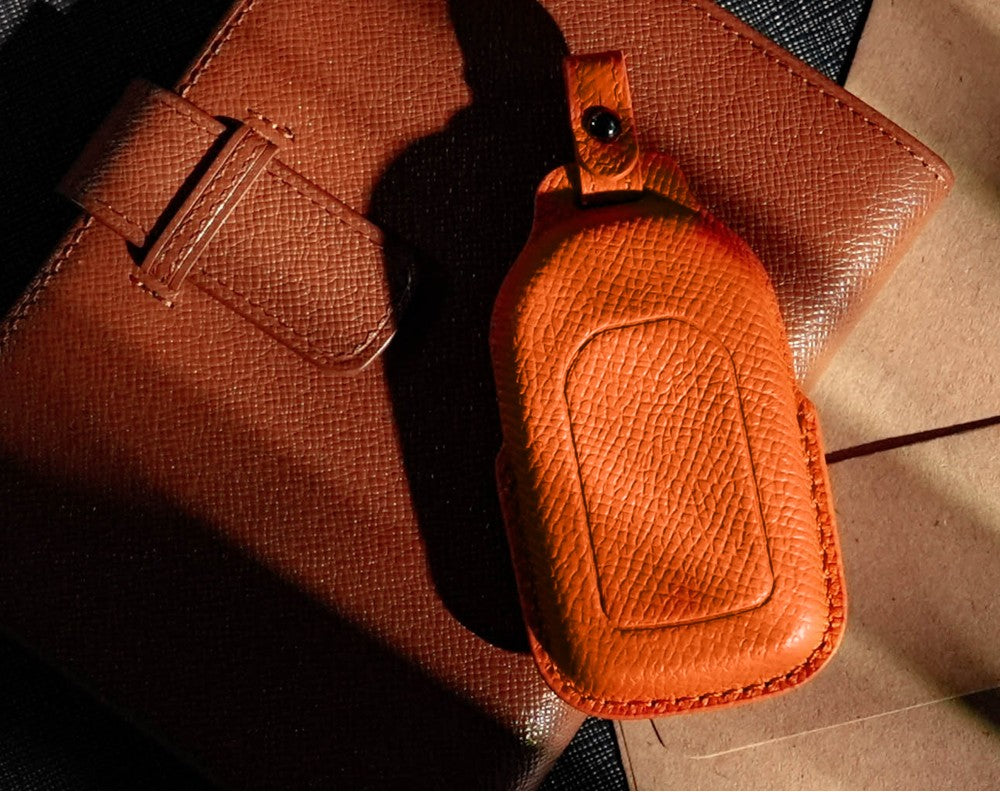 Orange Leather Key Cover for Honda Smart Key (Style R2)