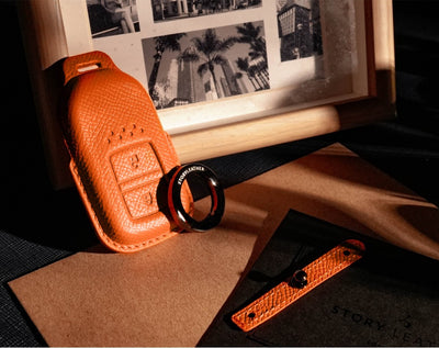 Orange Leather Key Cover for Honda Smart Key (Style R2)