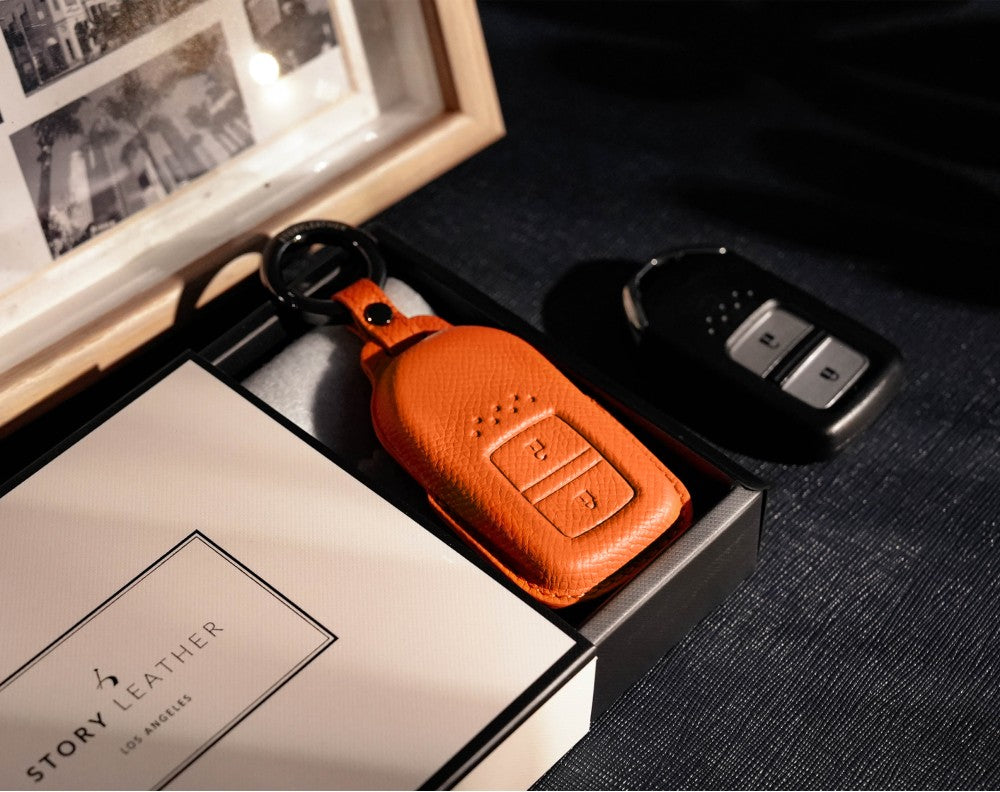 Orange Leather Key Cover for Honda Smart Key (Style R2)
