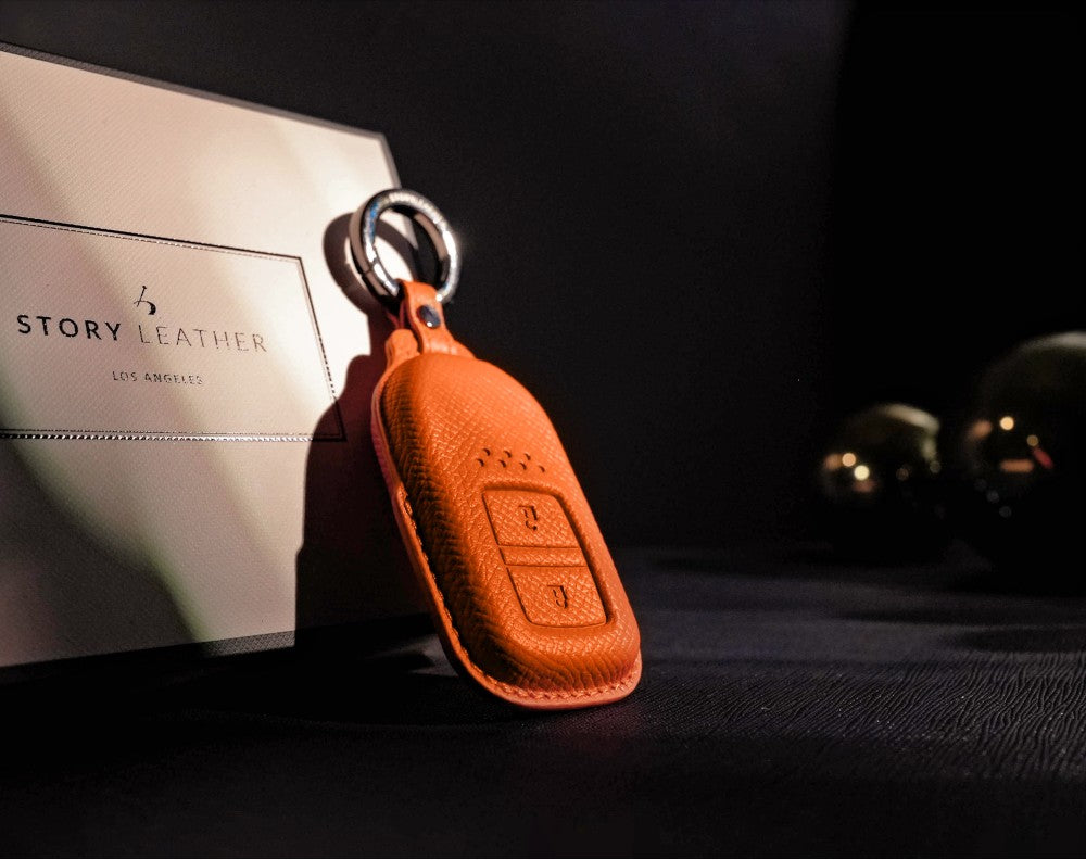 Orange Leather Key Cover for Honda Smart Key (Style R2)