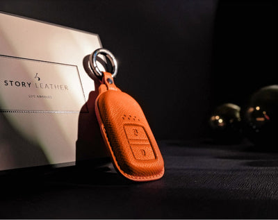 Orange Leather Key Cover for Honda Smart Key (Style R2)