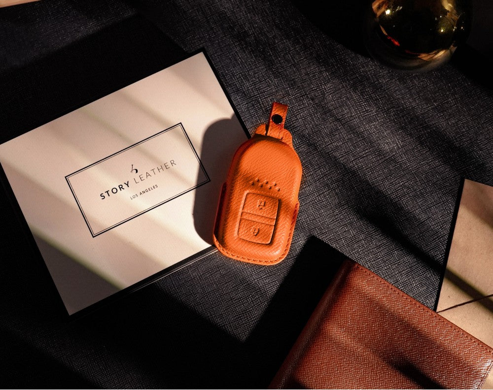 Orange Leather Key Cover for Honda Smart Key (Style R2)