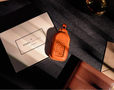 Orange Leather Key Cover for Honda Smart Key (Style R2)