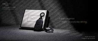 Black Leather Key Cover for Honda Smart Key (Style R3)