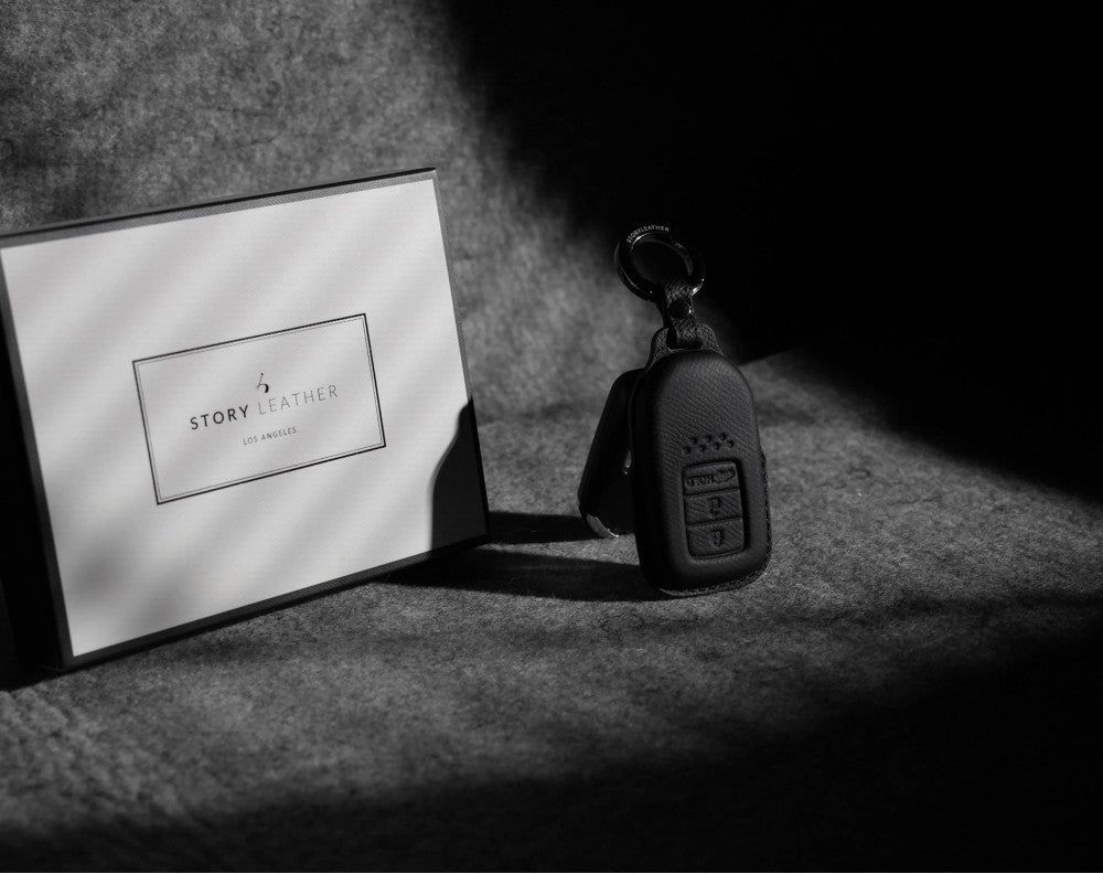 Black Leather Key Cover for Honda Smart Key (Style R3)