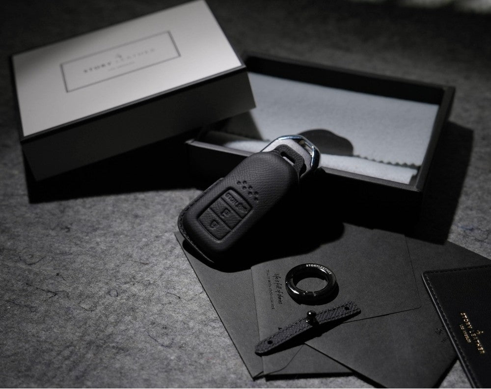 Black Leather Key Cover for Honda Smart Key (Style R3)