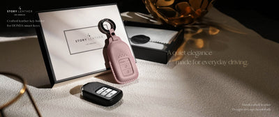 Pink Leather Key Cover for Honda Smart Key (Style R3)