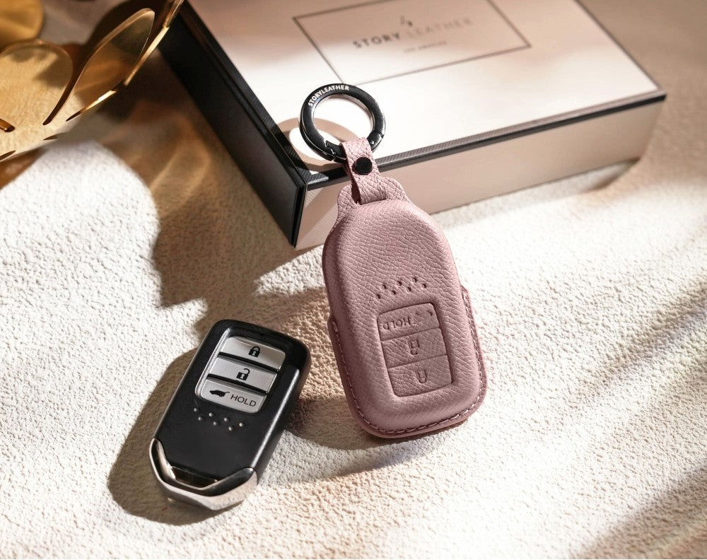 Pink Leather Key Cover for Honda Smart Key (Style R3)