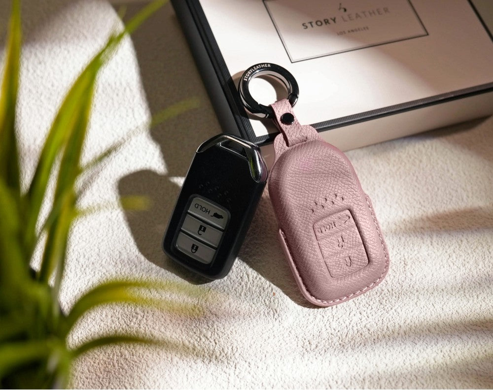 Pink Leather Key Cover for Honda Smart Key (Style R3)