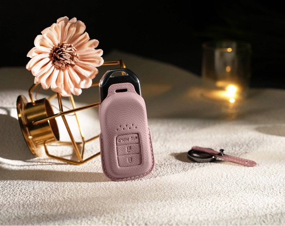 Pink Leather Key Cover for Honda Smart Key (Style R3)