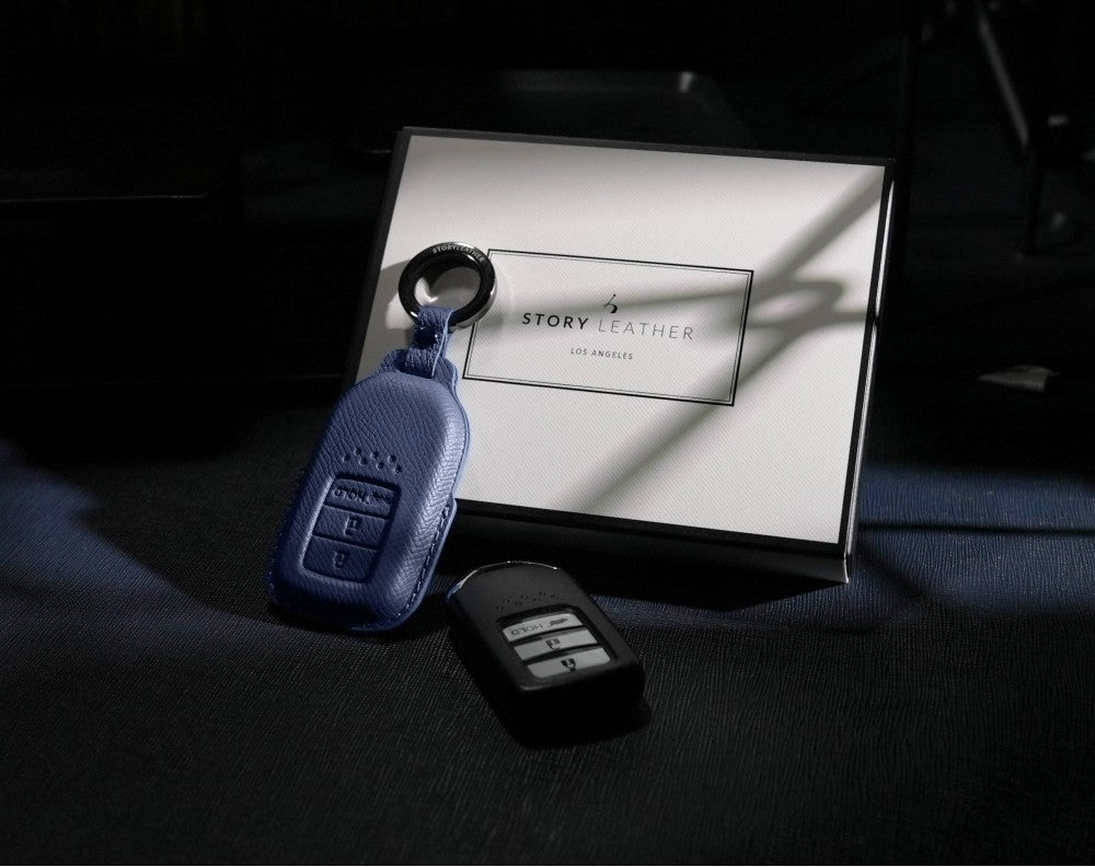 Blue Leather Key Cover for Honda Smart Key (Style R3)