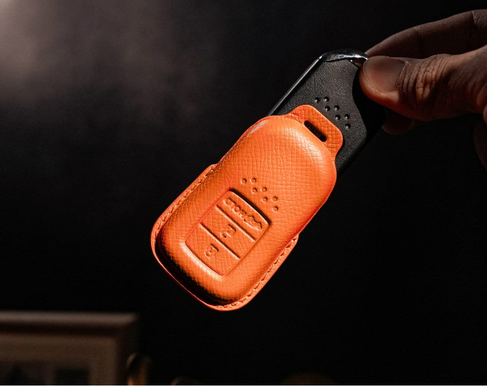 Orange Leather Key Cover for Honda Smart Key (Style R3)