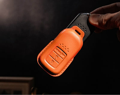 Orange Leather Key Cover for Honda Smart Key (Style R3)