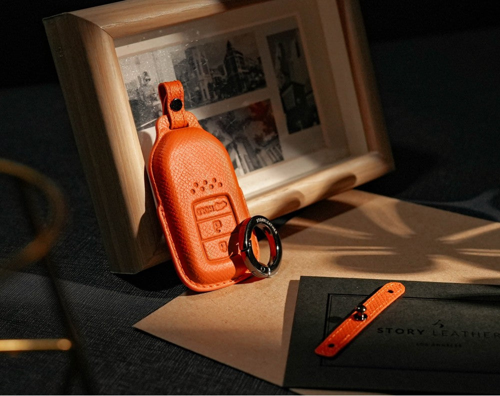 Orange Leather Key Cover for Honda Smart Key (Style R3)